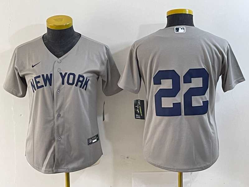 Women%27s New York Yankees #22 Juan Soto Gray Field of Dreams Cool Base Jersey->mlb womens jerseys->MLB Jersey